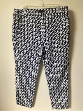 Adrianna Papell Navy & White Geometric Ankle Pants Cotton